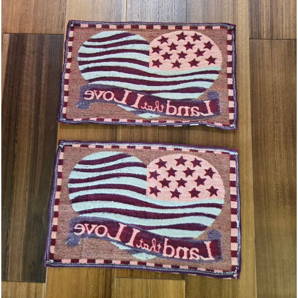 Vintage Americana Woven Tapestry Placemats Set of 2 Land That I Love Patriotic